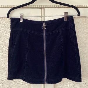 Navy Blue corduroy mini skirt with zipper in front